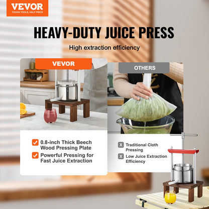 VEVOR Fruit Wine Press, 0.53 Gallon/2L, 2 Stainless Steel Barrels, Manual Juice