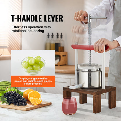 VEVOR Fruit Wine Press, 0.53 Gallon/2L, 2 Stainless Steel Barrels, Manual Juice