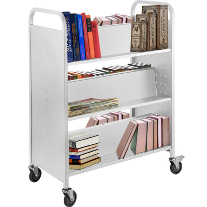 VEVOR Book Cart, 90.72kg Library Cart, 88.9x48.26x124.46 cm Rolling Book Cart Double