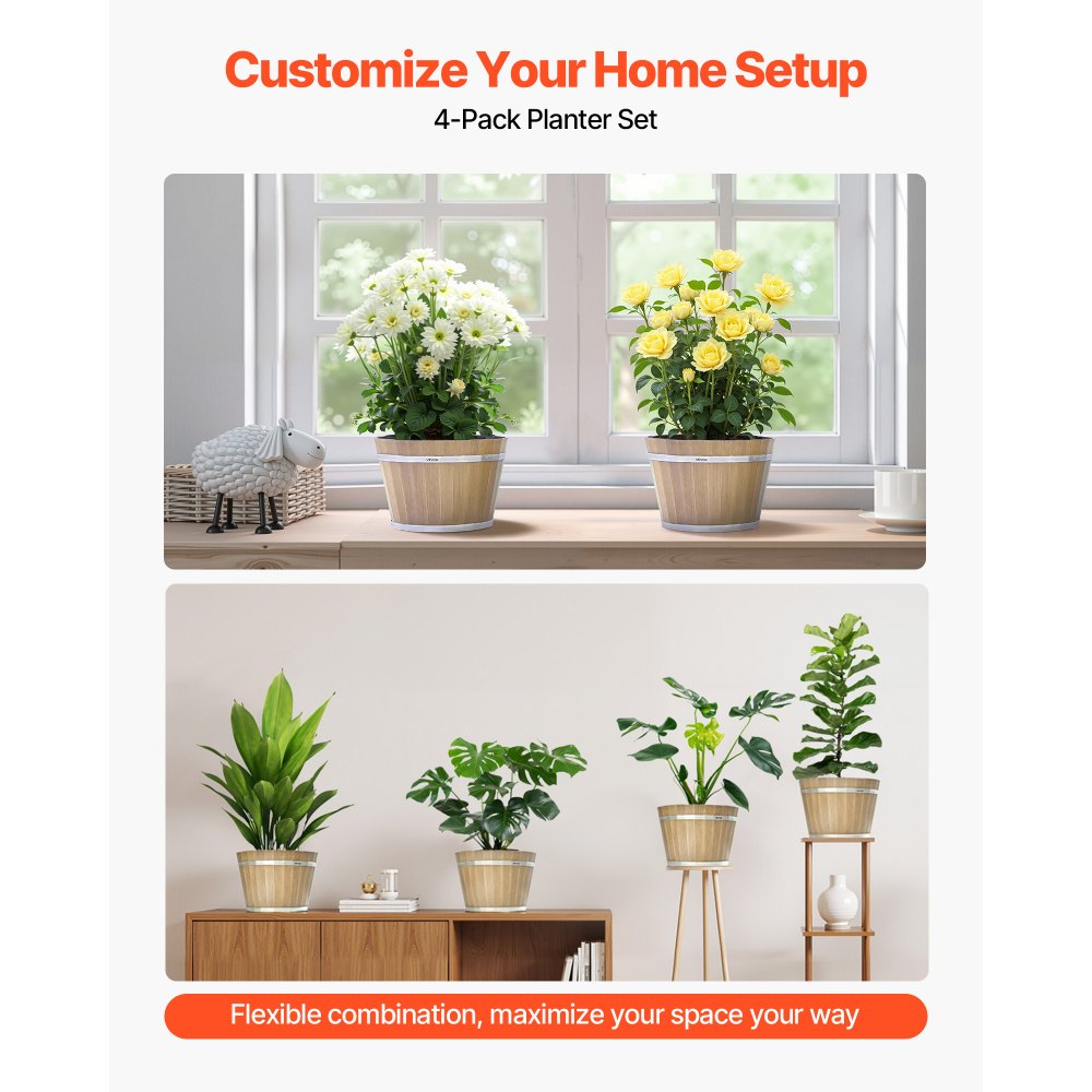 Resin Whiskey Barrel Planter Garden Flower Plant Pot 300 x 300 x 210 mm