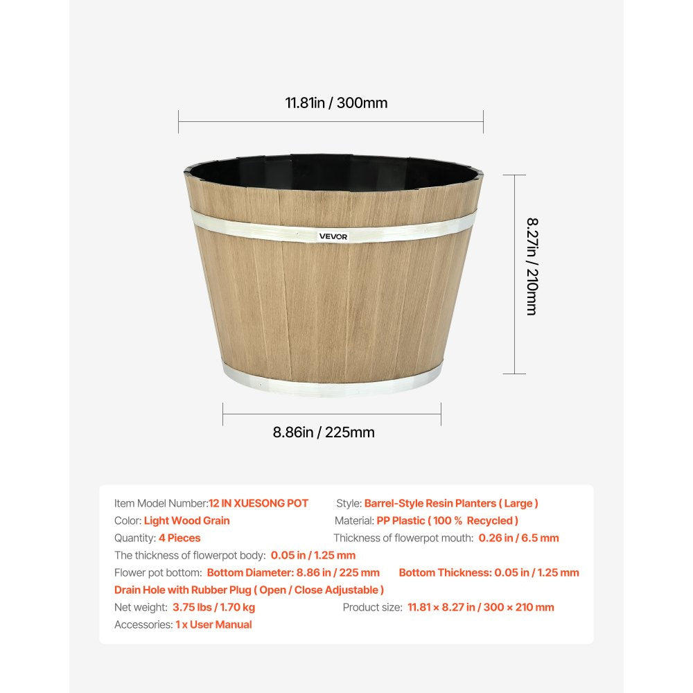 Resin Whiskey Barrel Planter Garden Flower Plant Pot 300 x 300 x 210 mm