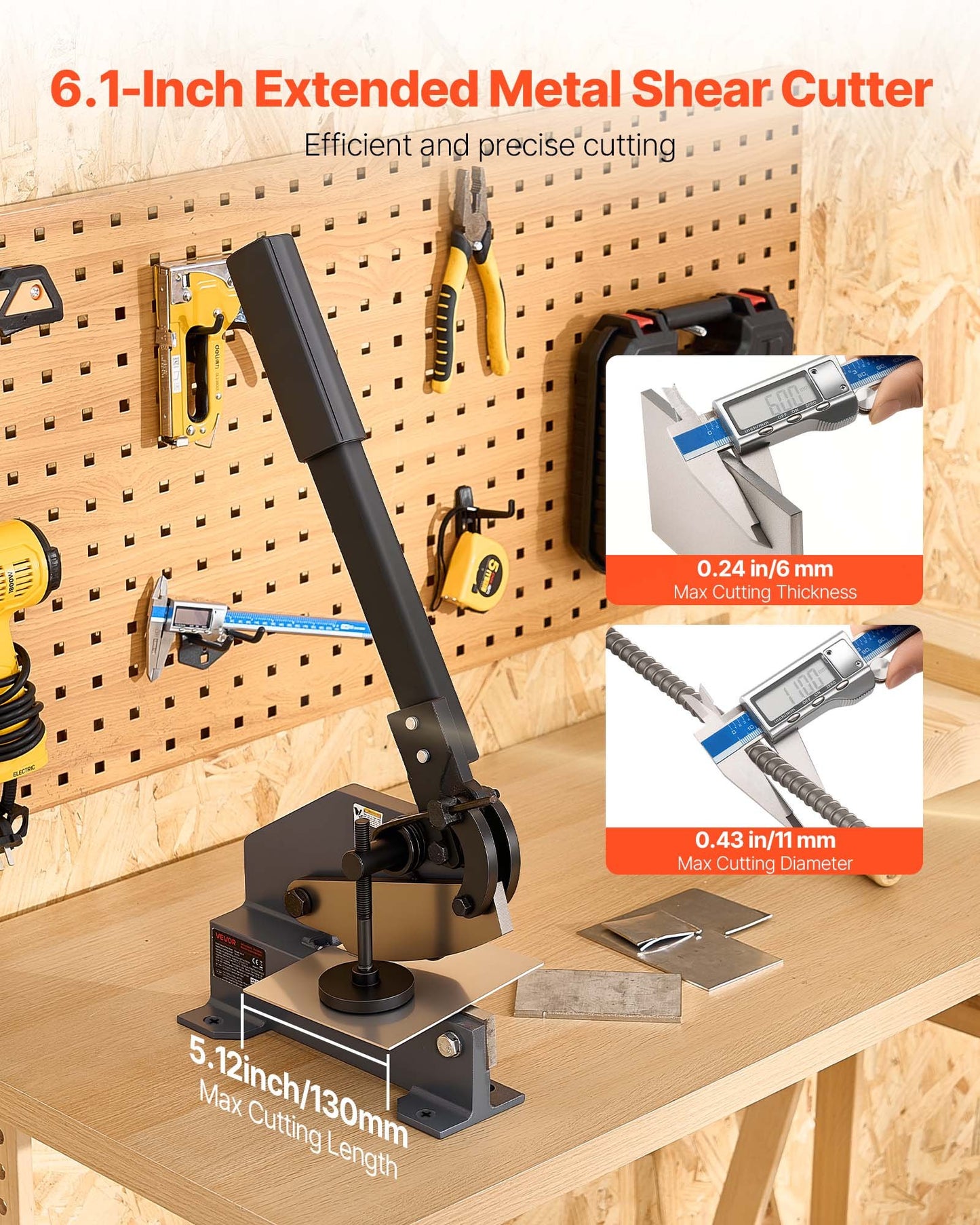 Sheet Metal Shear, 155 mm Manual Hand Plate Shear, Heavy Duty Mounting Type Sheet Cutter with Solid Steel Frame, High Precision, Extended Handle for Cutting Steel, Copper, Rebar, and Aluminum