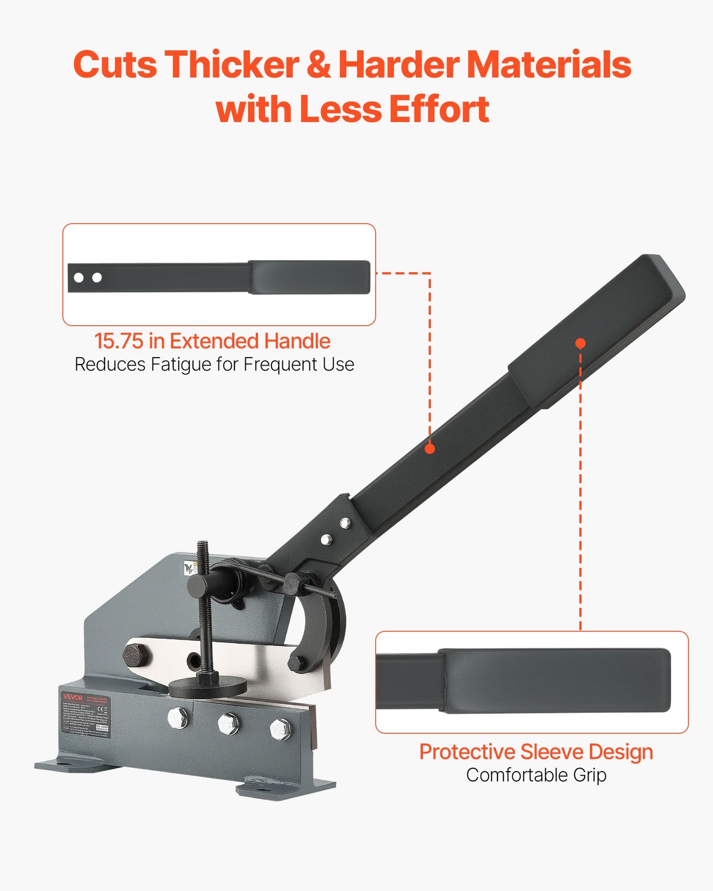 Sheet Metal Shear, 155 mm Manual Hand Plate Shear, Heavy Duty Mounting Type Sheet Cutter with Solid Steel Frame, High Precision, Extended Handle for Cutting Steel, Copper, Rebar, and Aluminum