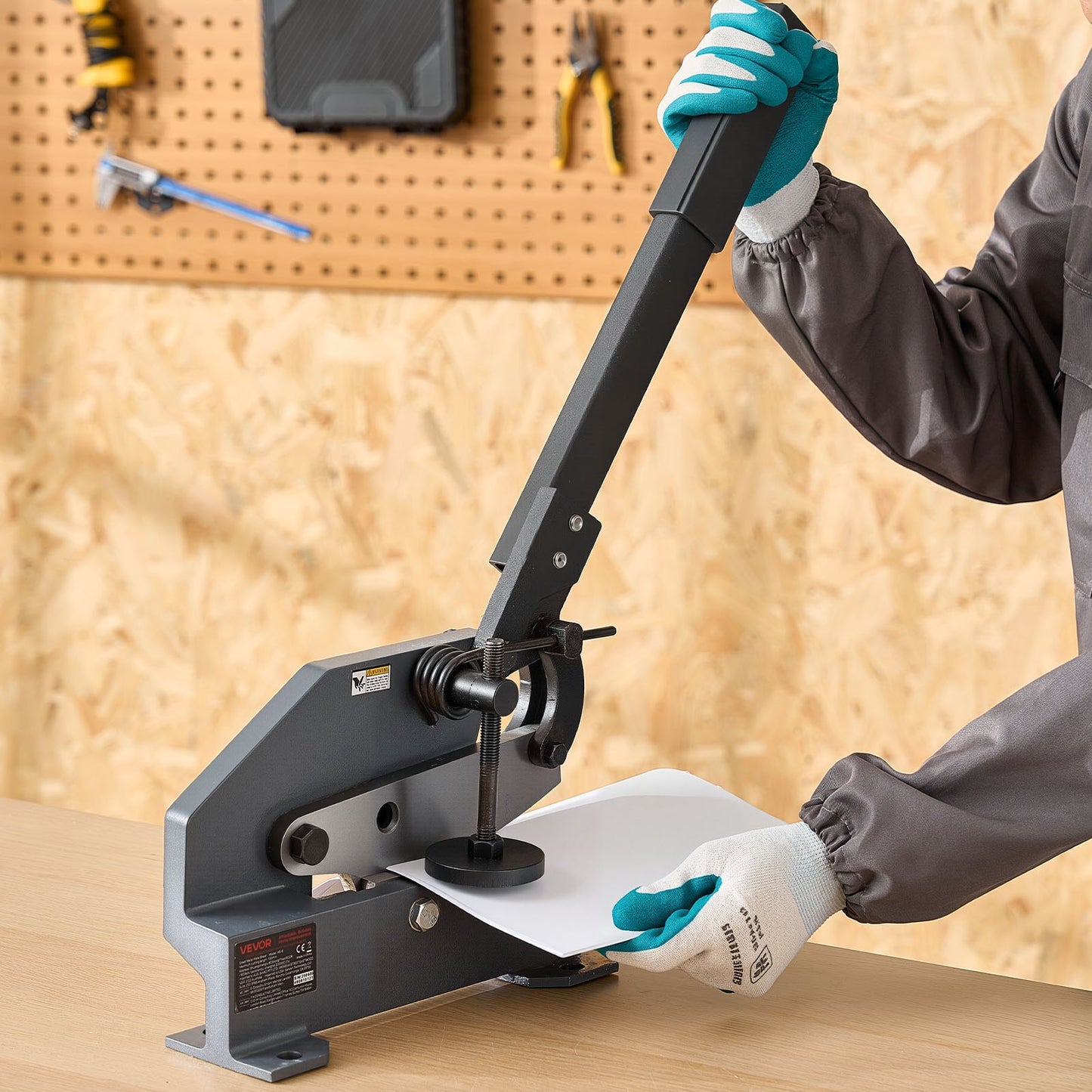 Sheet Metal Shear, 155 mm Manual Hand Plate Shear, Heavy Duty Mounting Type Sheet Cutter with Solid Steel Frame, High Precision, Extended Handle for Cutting Steel, Copper, Rebar, and Aluminum