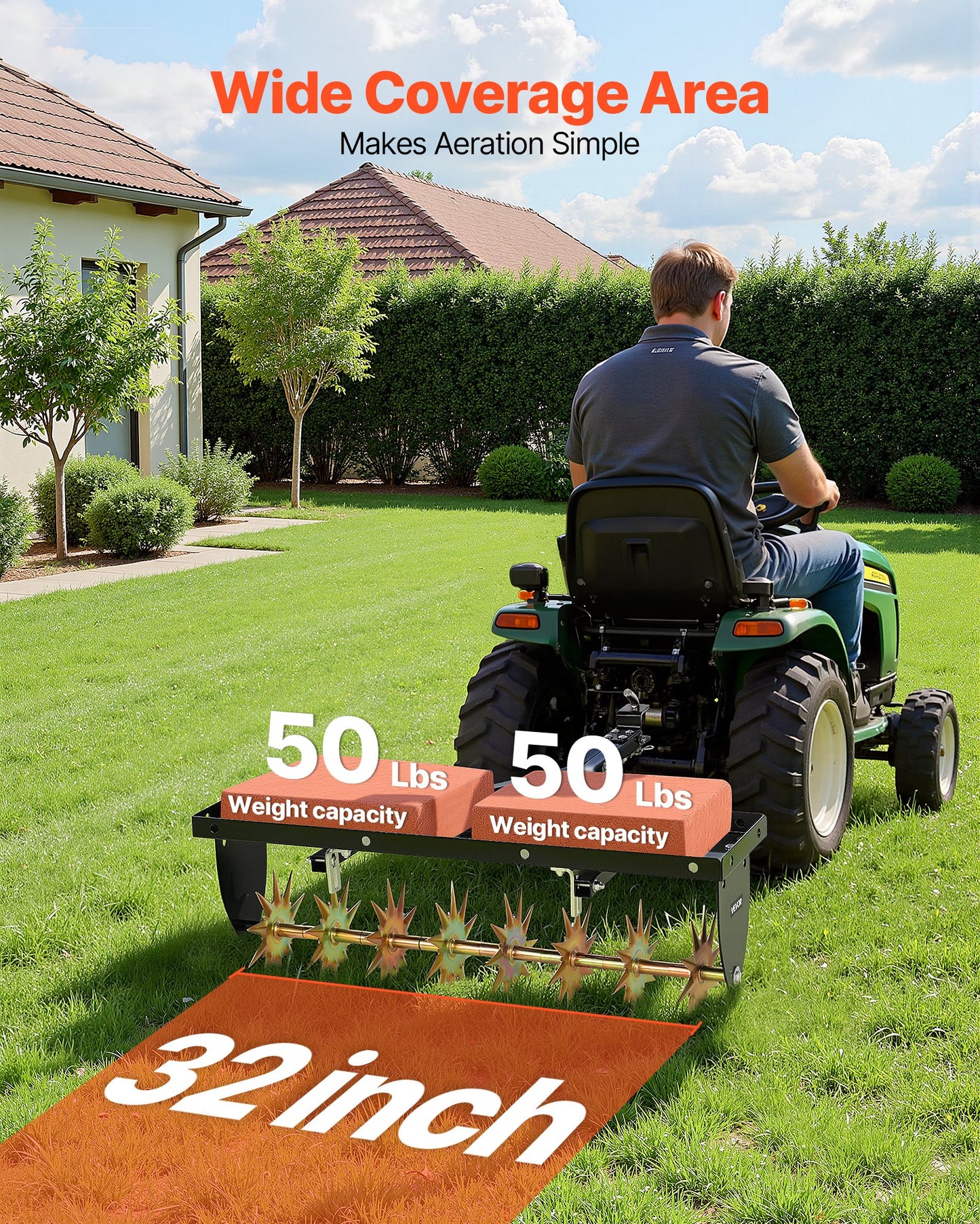 Tow Behind Plug Aerator, 820mm Lawn Spike Aerator with Universal Hitch, Heavy Duty & Rust-Resistant, Pull Behind Spike Aerator Tool with Folded Edge Tray, for Farmland & Garden Tractors