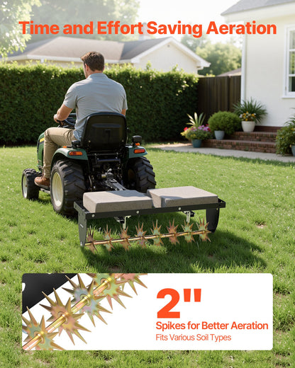 Tow Behind Plug Aerator, 820mm Lawn Spike Aerator with Universal Hitch, Heavy Duty & Rust-Resistant, Pull Behind Spike Aerator Tool with Folded Edge Tray, for Farmland & Garden Tractors