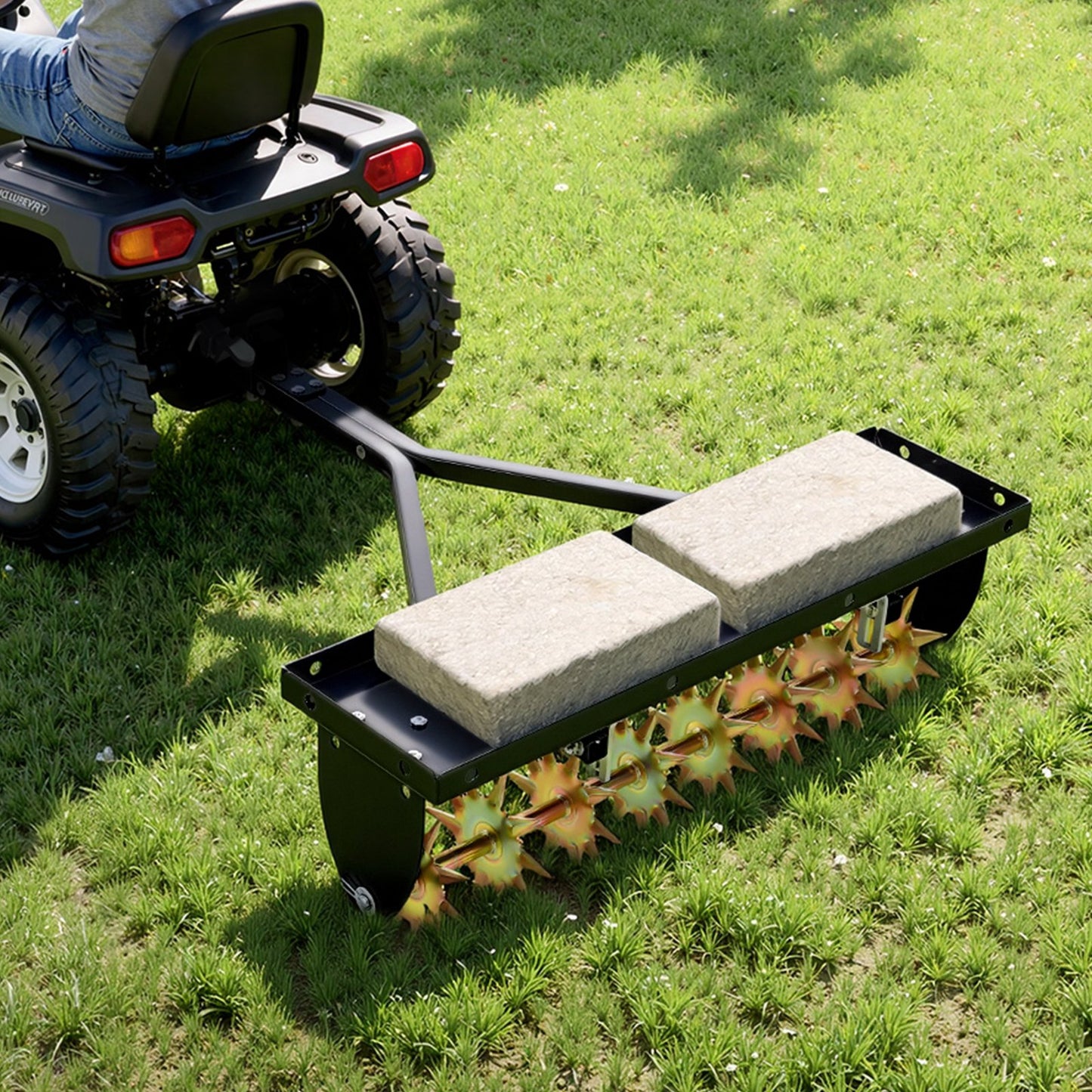 Tow Behind Plug Aerator, 820mm Lawn Spike Aerator with Universal Hitch, Heavy Duty & Rust-Resistant, Pull Behind Spike Aerator Tool with Folded Edge Tray, for Farmland & Garden Tractors