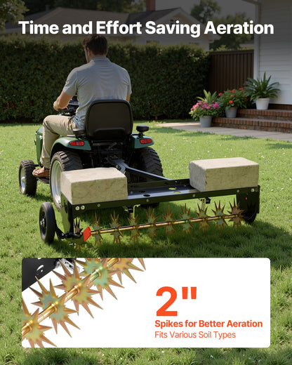 Tow Behind Plug Aerator, 1000mm Lawn Spike Aerator with Universal Hitch, 150lbs Weight Capacity, Heavy Duty  & Rust-Resistant, Pull Behind Aeration Tool with Tray for Farmland & Garden Tractors