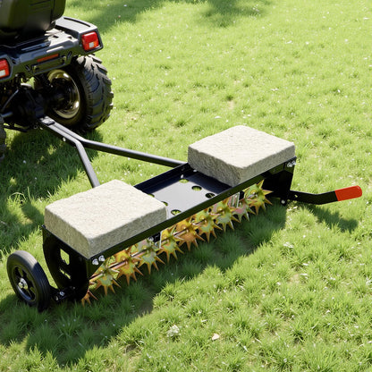 Tow Behind Plug Aerator, 1000mm Lawn Spike Aerator with Universal Hitch, 150lbs Weight Capacity, Heavy Duty  & Rust-Resistant, Pull Behind Aeration Tool with Tray for Farmland & Garden Tractors