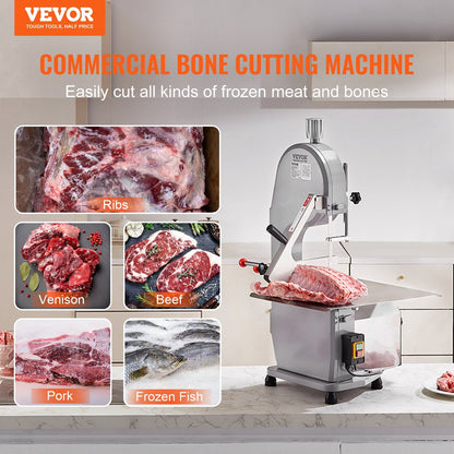 1100W Electric Meat Bandsaw, Stainless Steel, 0.4-20cm Cutting Thickness, 6 Blades