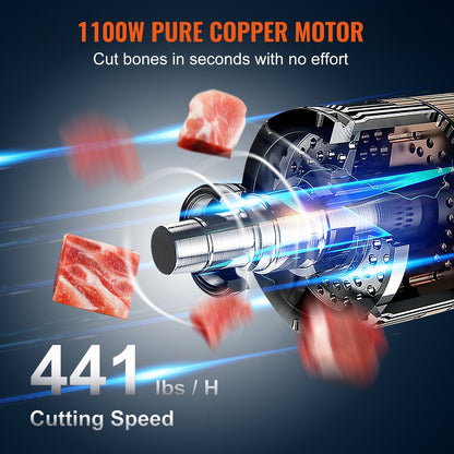 1100W Electric Meat Bandsaw, Stainless Steel, 0.4-20cm Cutting Thickness, 6 Blades