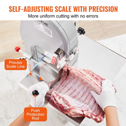 1100W Electric Meat Bandsaw, Stainless Steel, 0.4-20cm Cutting Thickness, 6 Blades