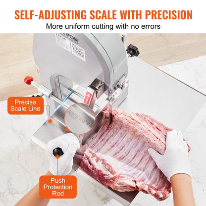 1500W Electric Meat Bandsaw, Stainless Steel Countertop Frozen Meat Cutter