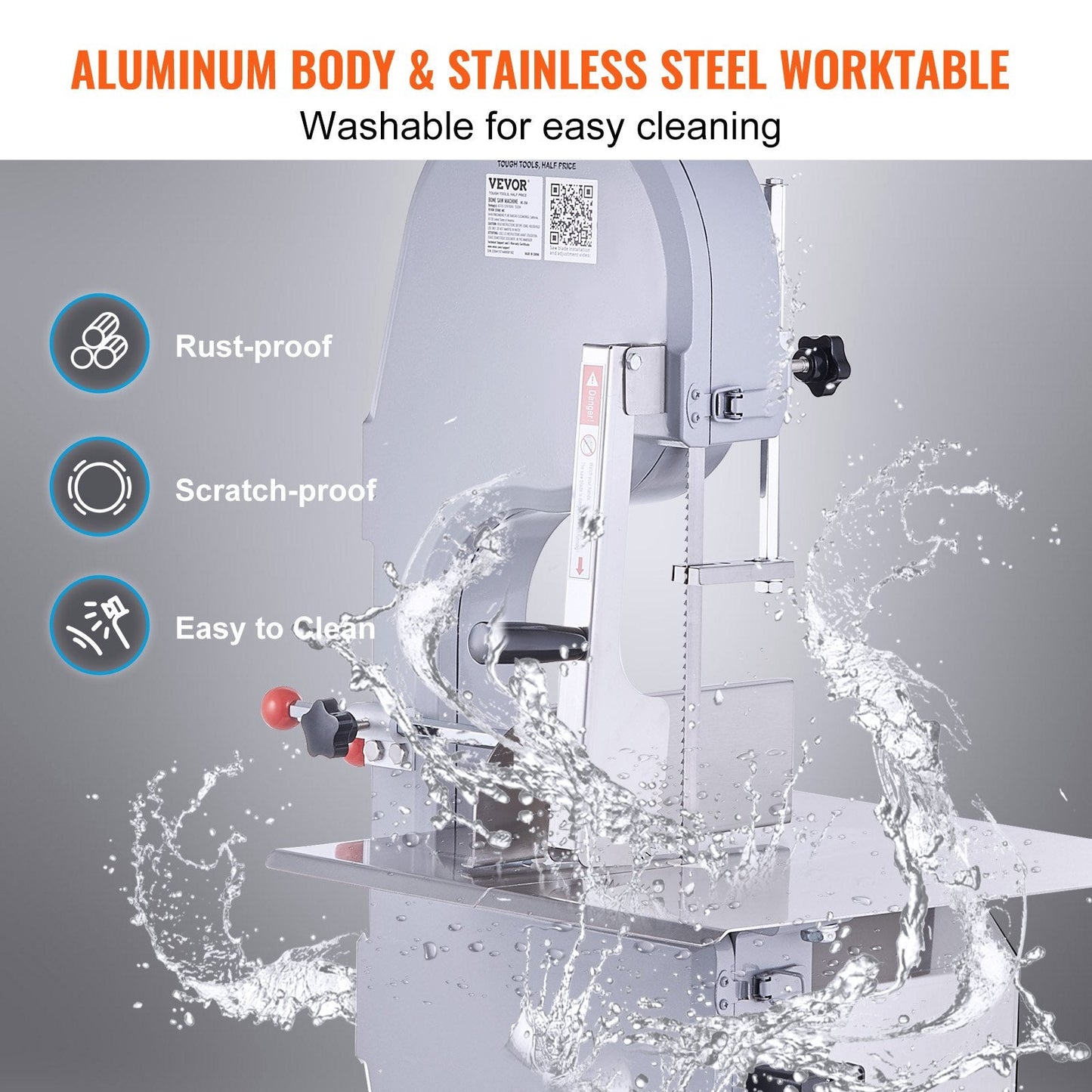 1500W Electric Meat Bandsaw, Stainless Steel Countertop Frozen Meat Cutter