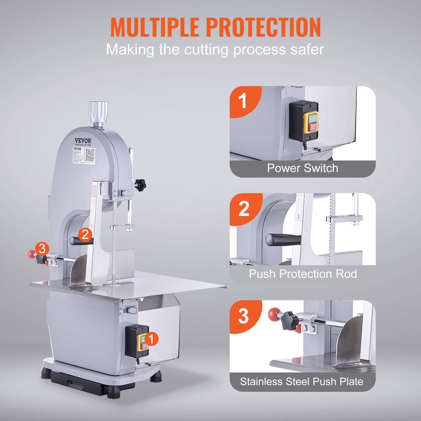 1500W Electric Meat Bandsaw, Stainless Steel Countertop Frozen Meat Cutter