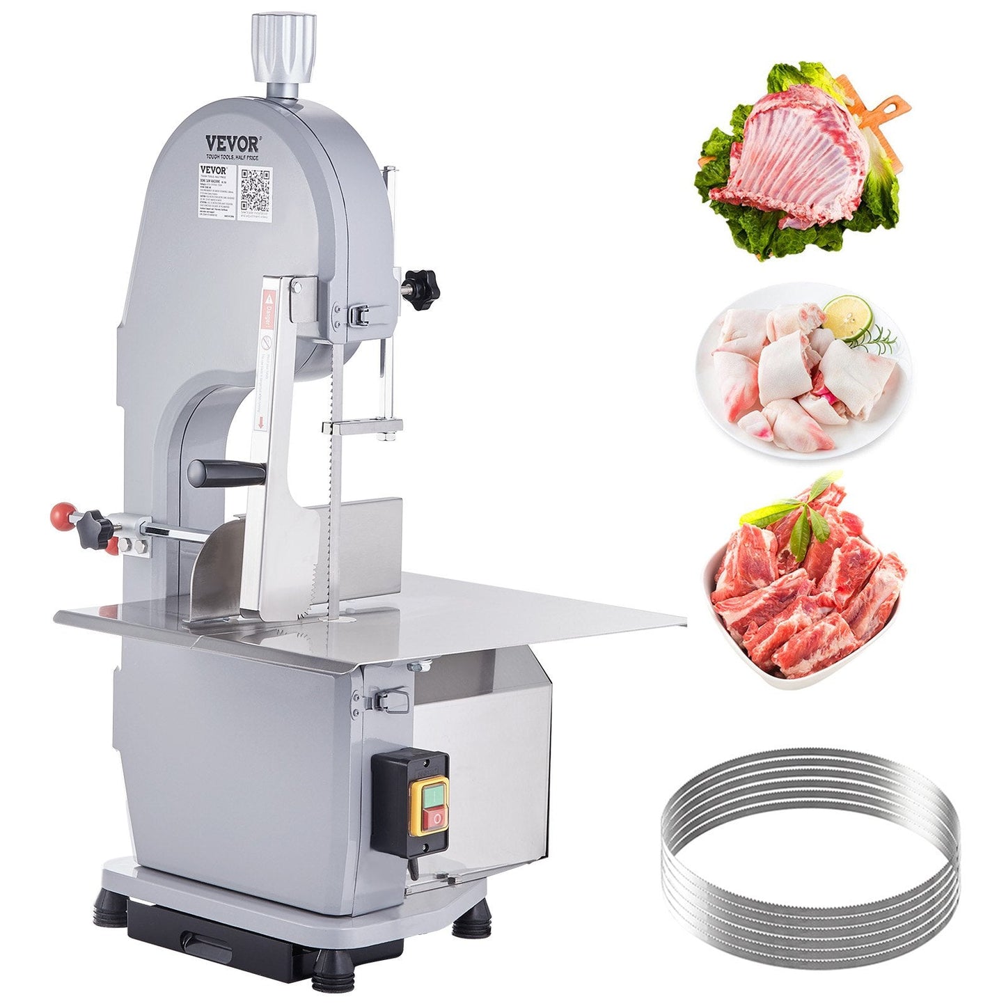 1500W Electric Meat Bandsaw, Stainless Steel Countertop Frozen Meat Cutter