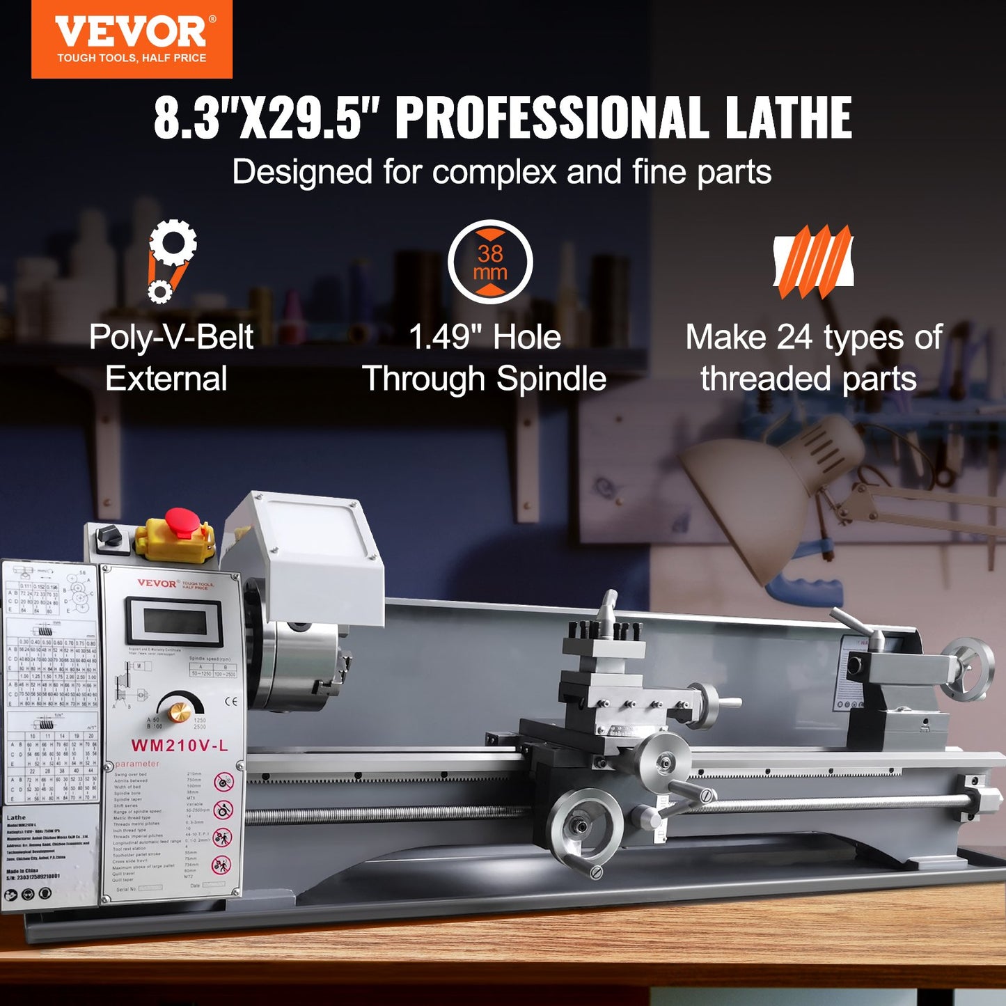 VEVOR Metal Lathe Machine, 210 mm x 736 mm, Precision Benchtop Power Metal Lathe,