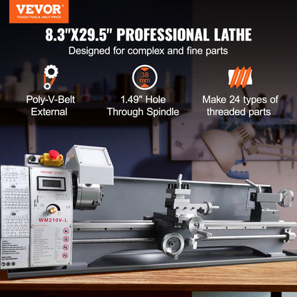 VEVOR Metal Lathe Machine, 210 mm x 736 mm, Precision Benchtop Power Metal Lathe,