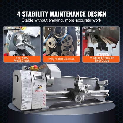 VEVOR Metal Lathe Machine, 210 mm x 736 mm, Precision Benchtop Power Metal Lathe,