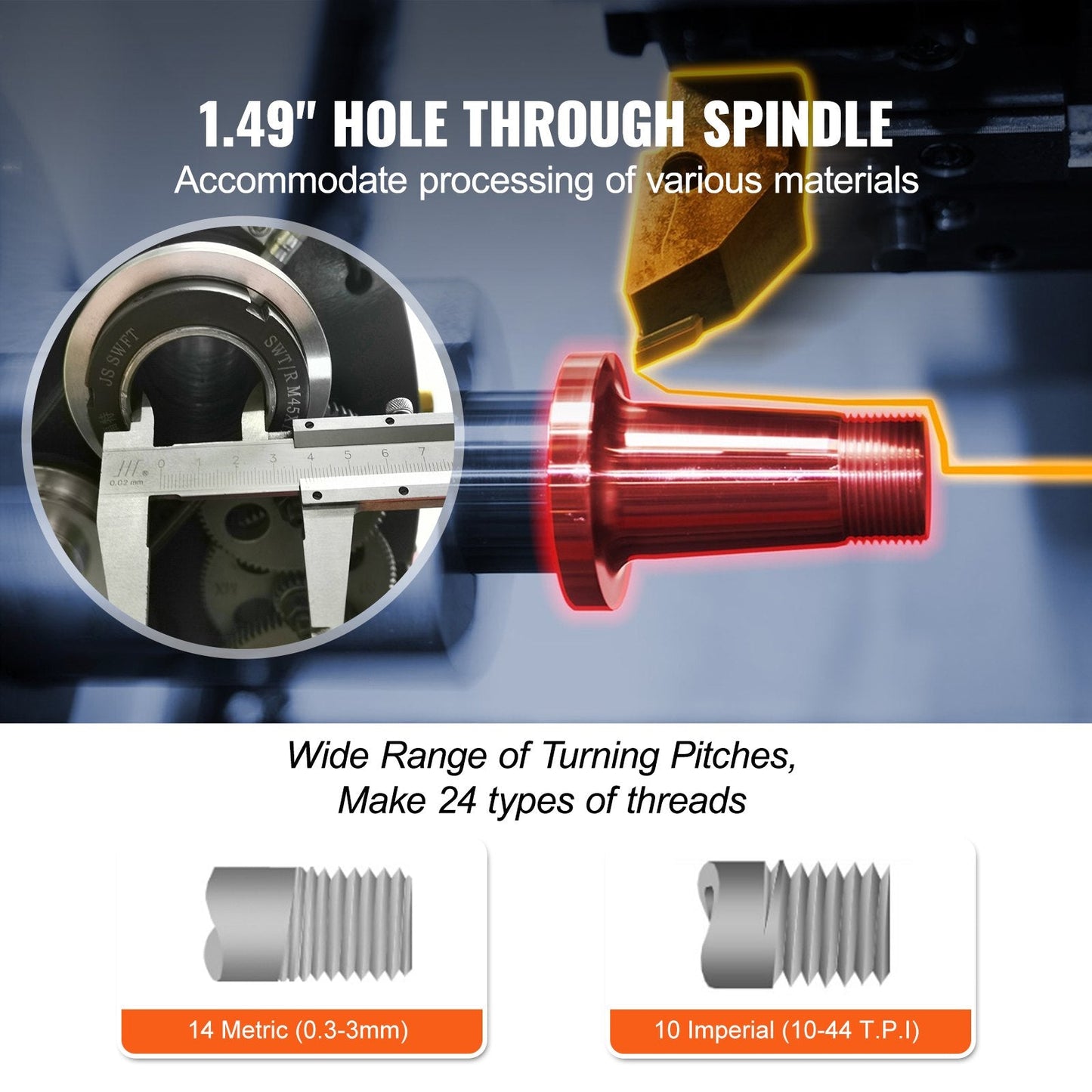 Precision Benchtop Metal Lathe, 0.21 m x 0.74 m, 750W, 50-2500 RPM Speed Control