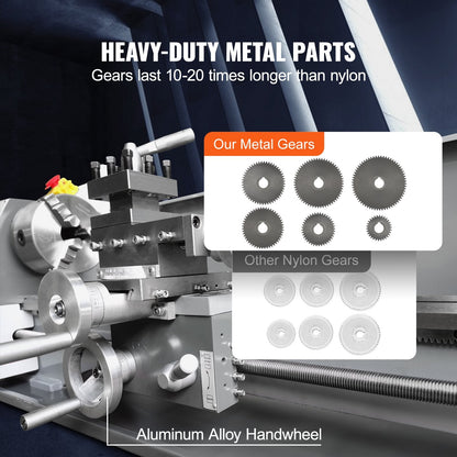 Precision Benchtop Metal Lathe, 0.21 m x 0.74 m, 750W, 50-2500 RPM Speed Control