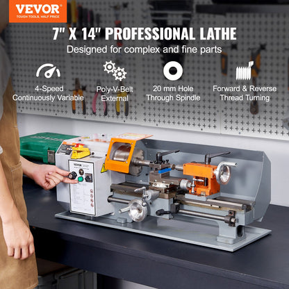 VEVOR Metal Lathe Machine, 180 mm x 350 mm, Precision Benchtop Power Metal Lathe,