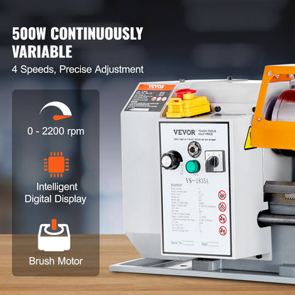 Precision Benchtop Metal Lathe, 0.18m x 0.35m, 500W, 0-2200 RPM Variable Speed