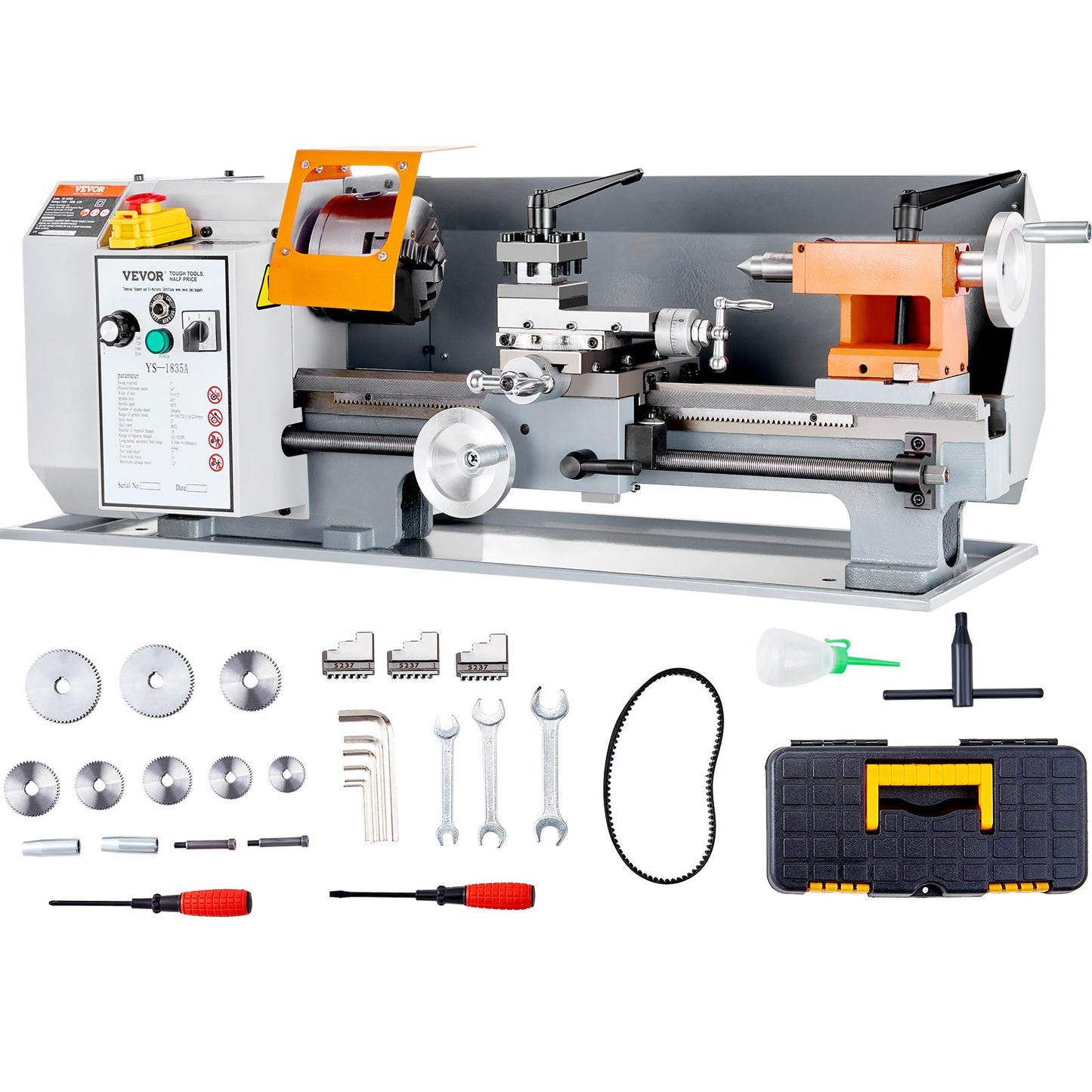 VEVOR Metal Lathe Machine, 180 mm x 350 mm, Precision Benchtop Power Metal Lathe,
