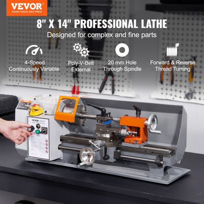 Precision Metal Lathe, 0.2 m x 0.35 m, 600W, Variable Speed 50-2500 RPM