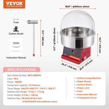 VEVOR Electric Cotton Candy Machine, 1000W Candy Floss Maker, Commercial Cotton