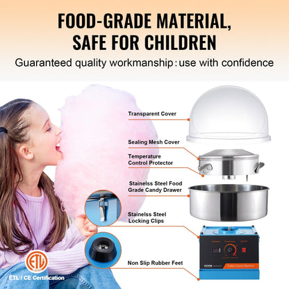 Electric Cotton Candy Maker, 1000W, Stainless Steel, Blue, for Parties & Events
