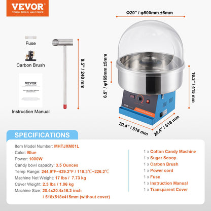 VEVOR Electric Cotton Candy Machine, 1000W Candy Floss Maker, Commercial Cotton