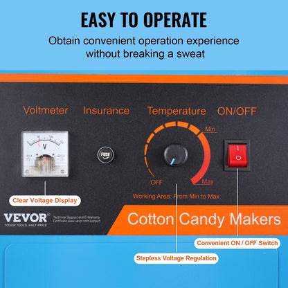 Electric Candy Floss Maker, 1000W, Commercial Grade, Stainless Steel, Blue