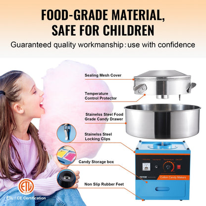 Electric Candy Floss Maker, 1000W, Commercial Grade, Stainless Steel, Blue