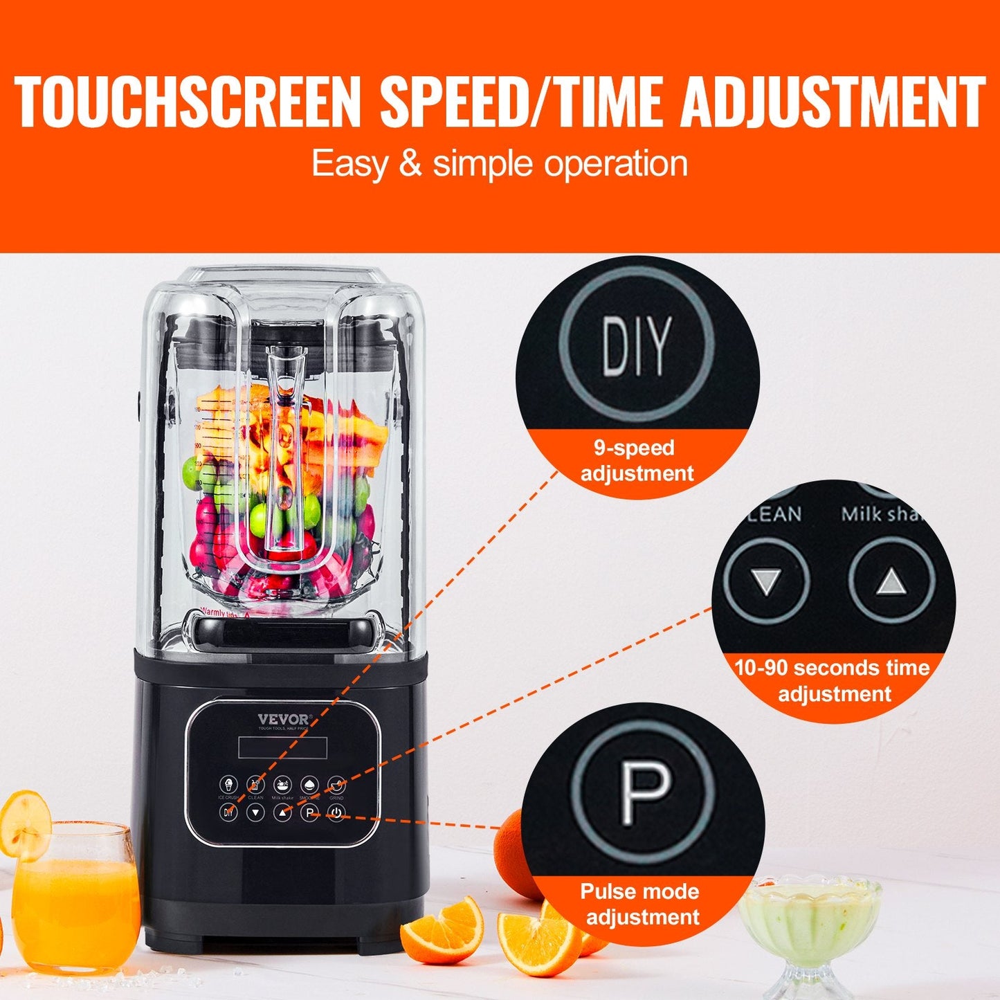 Professional 2L Blender with Shield, 9 Speeds & 5 Functions, Quiet & Durable