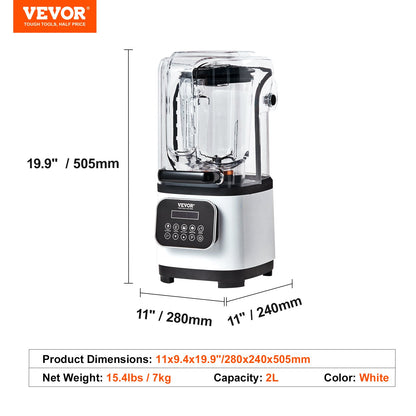 VEVOR Professional Blender with Shield, Commercial Countertop Blenders, 2L Jar Blender