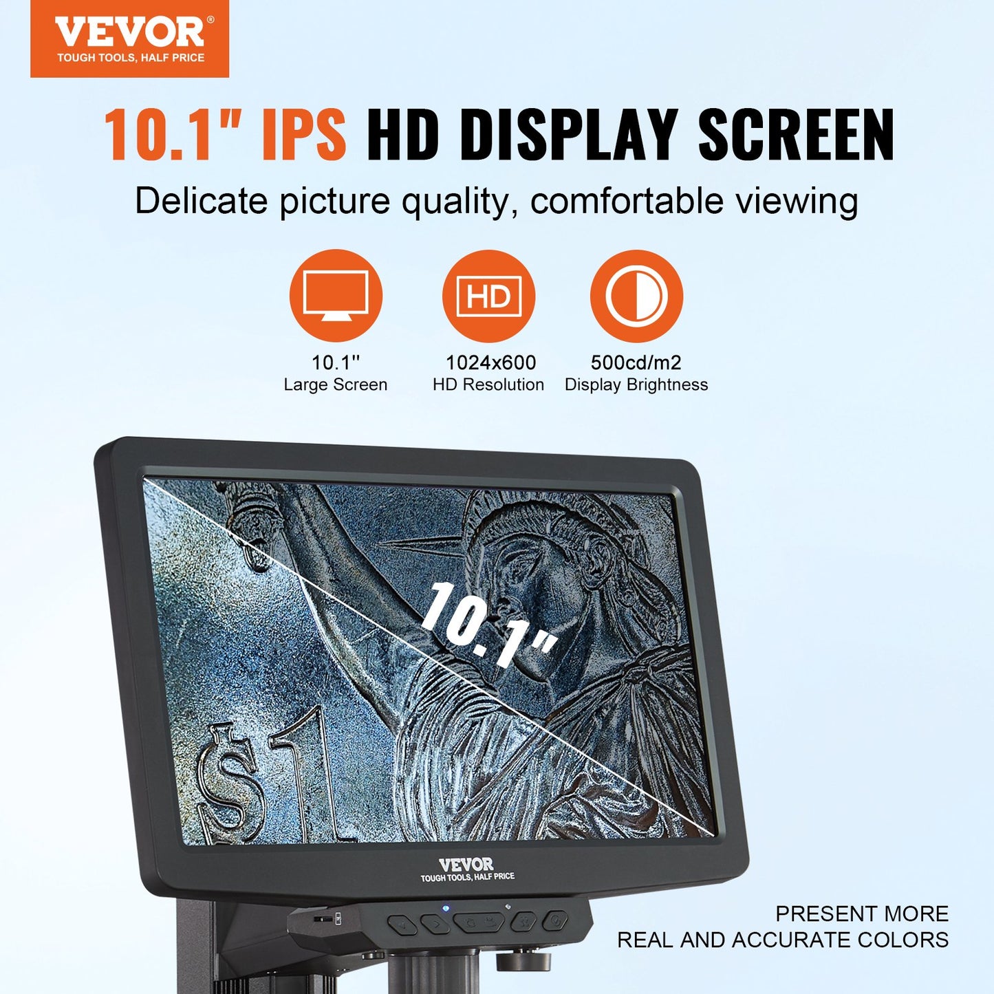 VEVOR Digital Microscope, 10.1” IPS Screen, 10X-1300X Magnification, 1080P Photo/Video