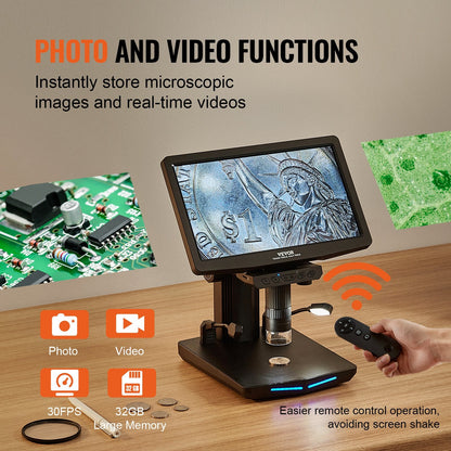 10.1m IPS Digital Microscope, 10X-1300X, 1080P, 0-9.7cm Observable Height Range