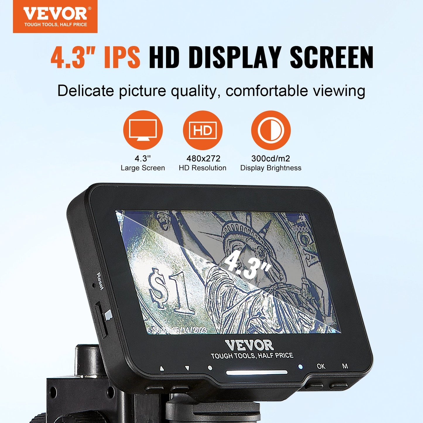 VEVOR Digital Microscope, 4.3” IPS Screen, 50X-1000X Magnification, 1080P Photo/Video