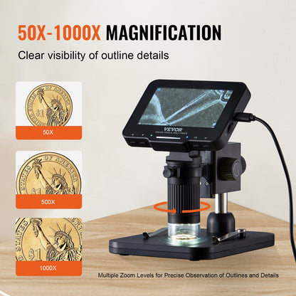 Digital Microscope with 4.3m Screen, 50X-1000X Zoom, 1080P Video, 0.44kg Weight
