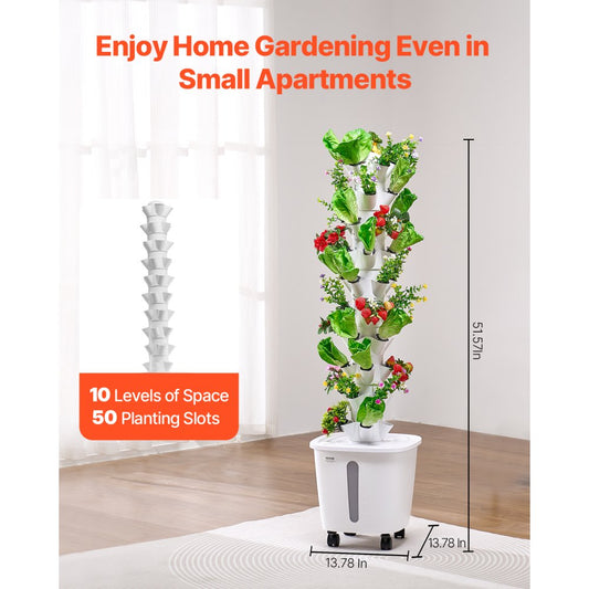 VEVOR Hydroponic Growing System with Wheel 50 Pods Hydroponic Tower Garden