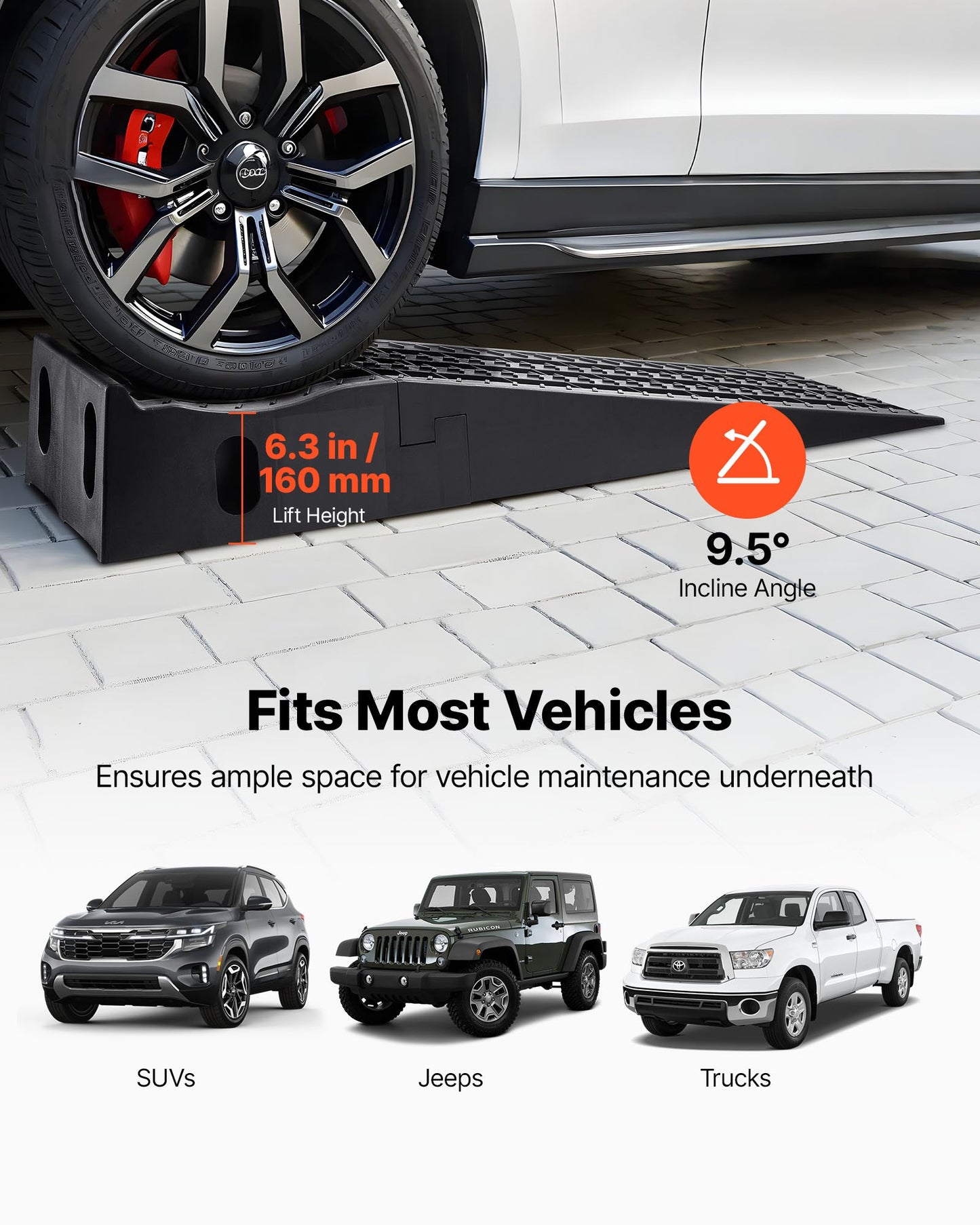 Car Ramps, 2 PCS 5897 kg GVW Capacity, 160 mm Lift Height, Portable High Profile Car Service Ramps for Home Garage Maintenance and Oil Changes, Heavy Duty for Truck SUV Vehicle Repair, Black