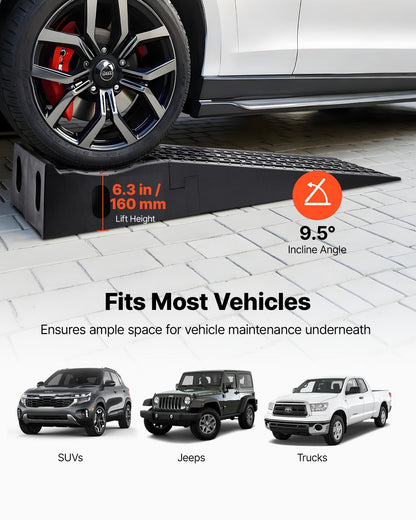 Car Ramps, 2 PCS 5897 kg GVW Capacity, 160 mm Lift Height, Portable High Profile Car Service Ramps for Home Garage Maintenance and Oil Changes, Heavy Duty for Truck SUV Vehicle Repair, Black