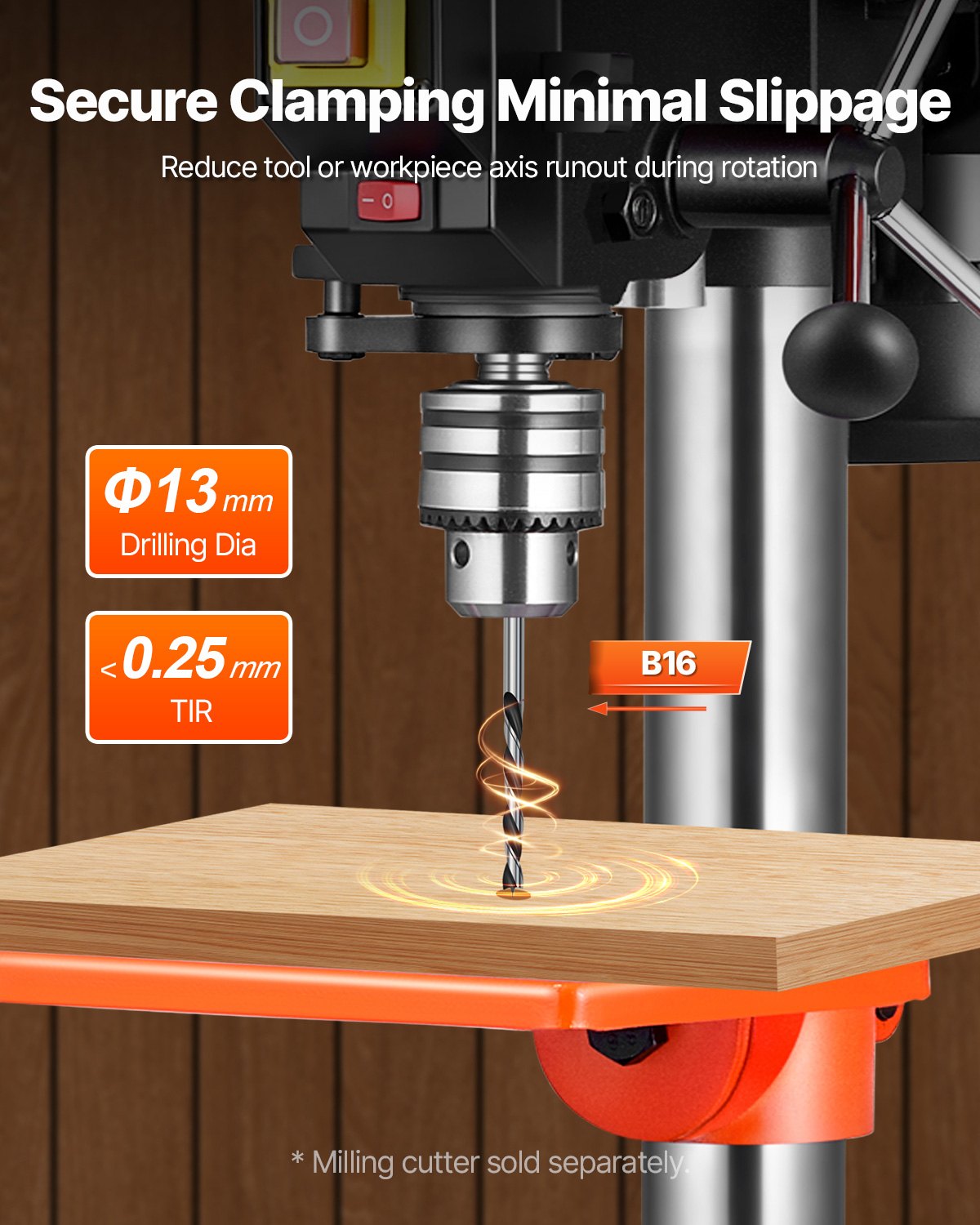 203.2mm Benchtop Drill Press, 500W Induction Motor, Tabletop Drilling Machine with 500 / 890 / 1400 / 1900 / 2500 RPM Adjustable Speed, 0-45° Tilting Worktable, LED Work Light, for Wood Metal