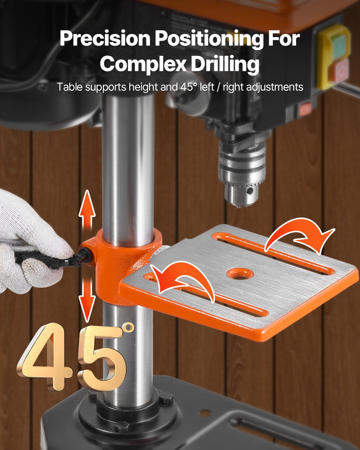203.2mm Benchtop Drill Press, 500W Induction Motor, Tabletop Drilling Machine with 500 / 890 / 1400 / 1900 / 2500 RPM Adjustable Speed, 0-45° Tilting Worktable, LED Work Light, for Wood Metal
