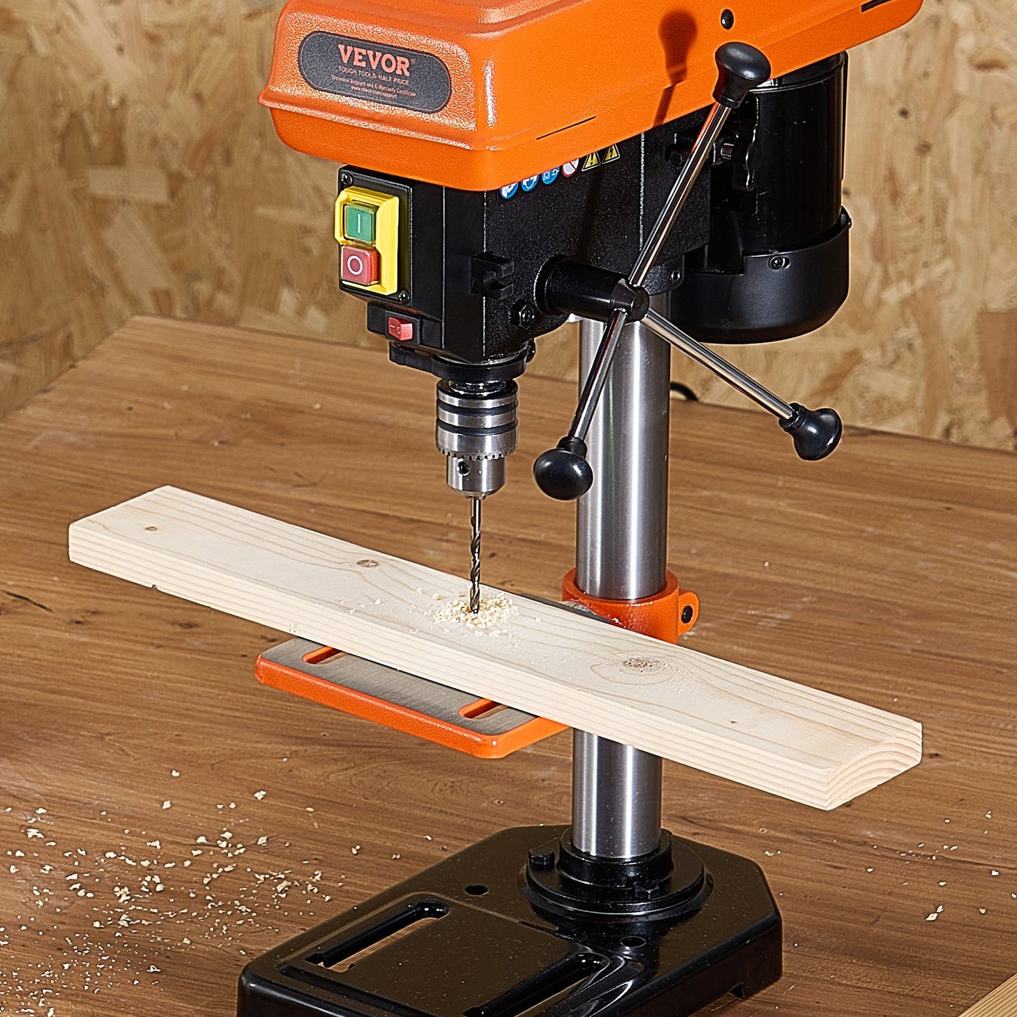 203.2mm Benchtop Drill Press, 500W Induction Motor, Tabletop Drilling Machine with 500 / 890 / 1400 / 1900 / 2500 RPM Adjustable Speed, 0-45° Tilting Worktable, LED Work Light, for Wood Metal
