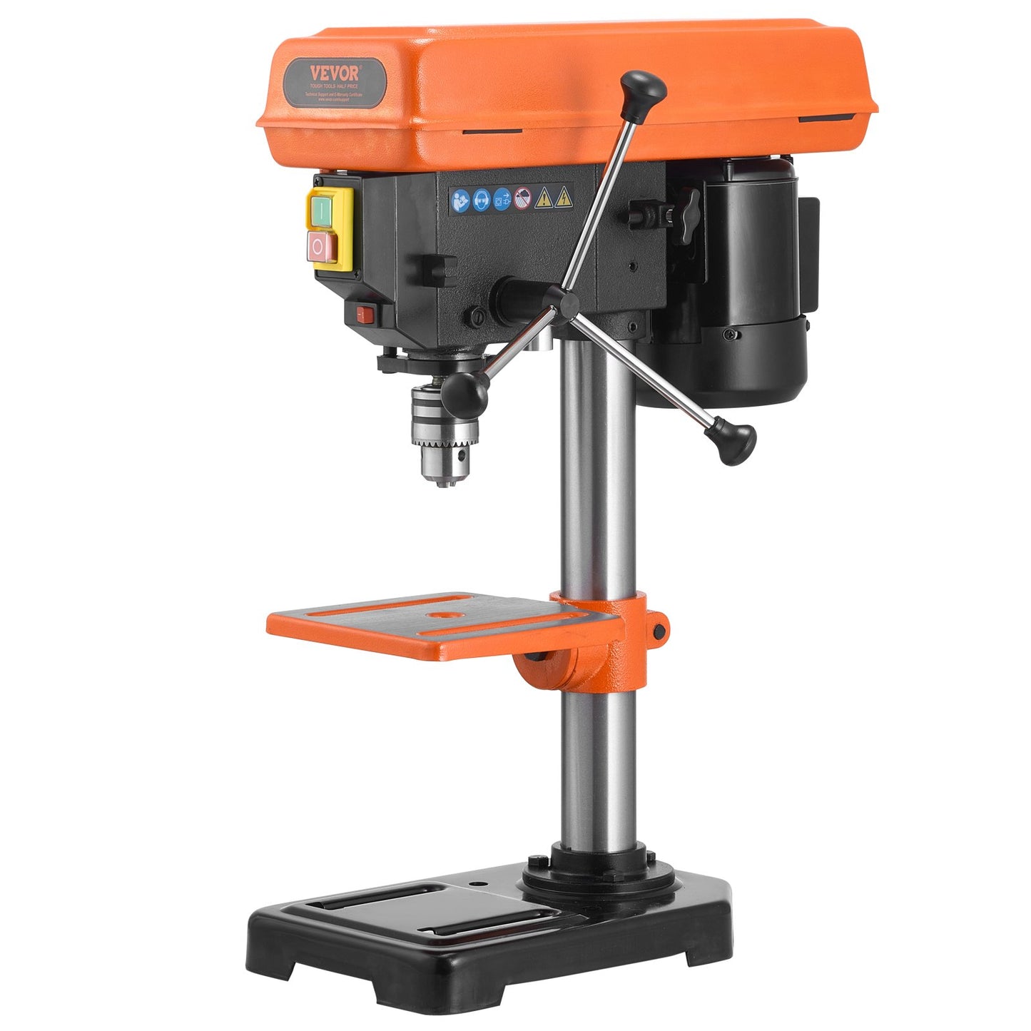 203.2mm Benchtop Drill Press, 500W Induction Motor, Tabletop Drilling Machine with 500 / 890 / 1400 / 1900 / 2500 RPM Adjustable Speed, 0-45° Tilting Worktable, LED Work Light, for Wood Metal