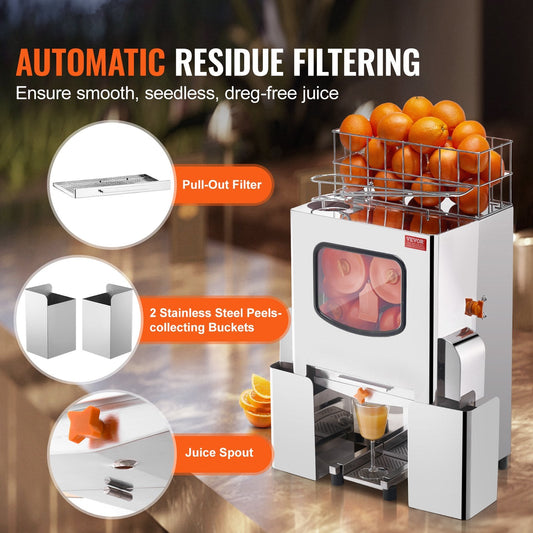 Commercial Stainless Steel Orange Juicer, 120W, 20 Oranges/Min, 41kg
