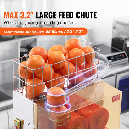 Commercial 120W Orange Juicer, 20 Oranges/Min, Stainless Steel, 450x425x780 mm
