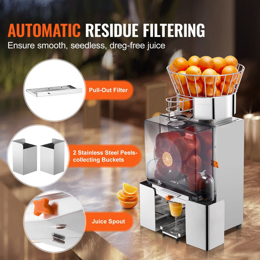 Commercial 120W Stainless Steel Orange Juicer, 25 Oranges/Min, 55kg, 0.9m Tall